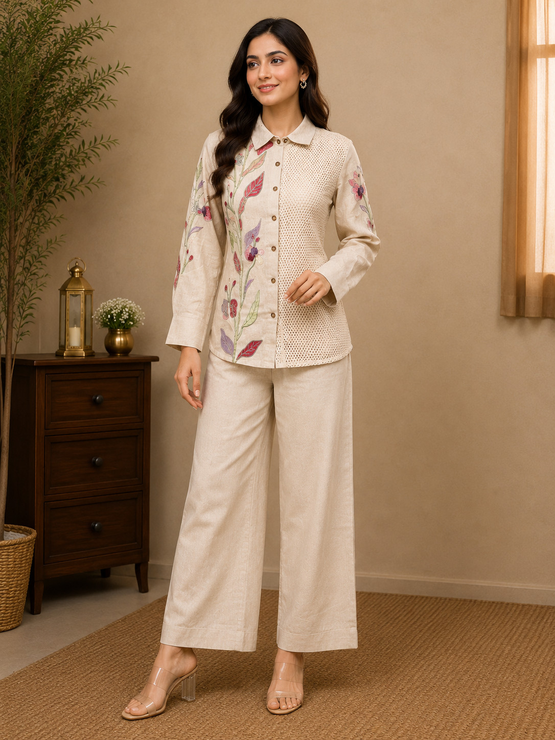 Ivory Bloom Embroidered Co-Ord Set Doaba The Wedding Mall