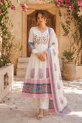 White cotton printed suit set for women with floral design and dupatta
